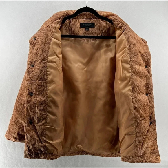 Marc New York Puffer Jacket Women Sz XS Snakeskin Snap Front Insulated Tan Brown - Picture 2 of 11